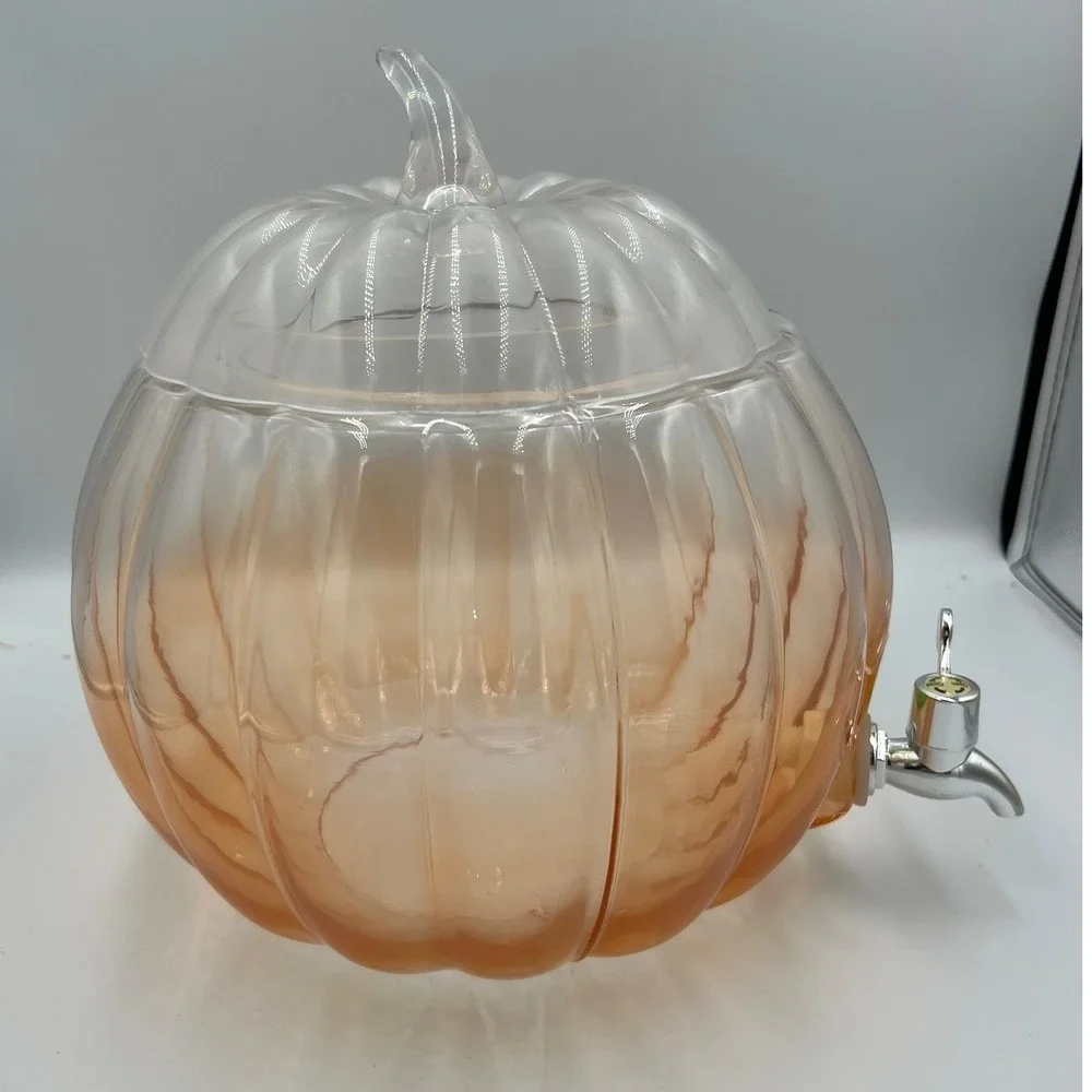 Circleware Pumpkin Beverage Dispenser 1.92 Gal Orange Like New Glass Spigot